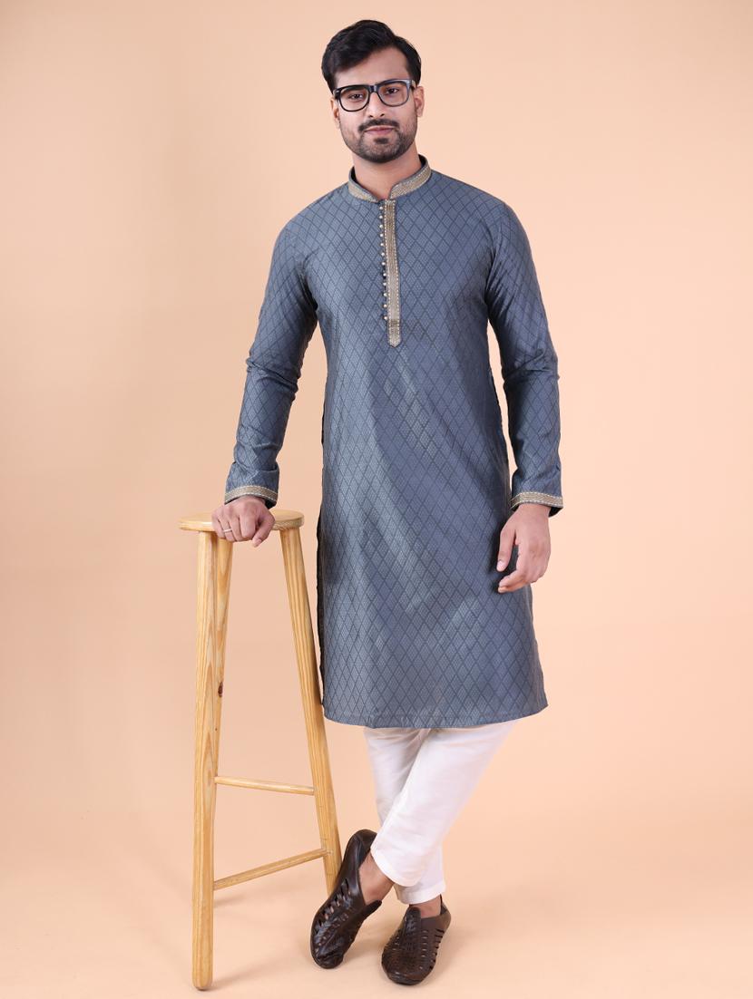 men mandarin neck kurta pyjama ethnic wear set