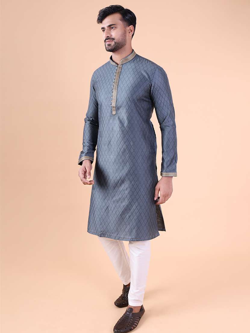 men mandarin neck kurta pyjama ethnic wear set - 22061912 - Standard Image - 3