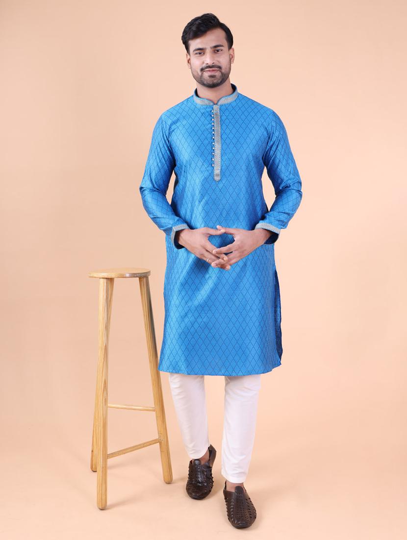 men mandarin neck kurta pyjama ethnic wear set - 22061914 -  Zoom Image - 0