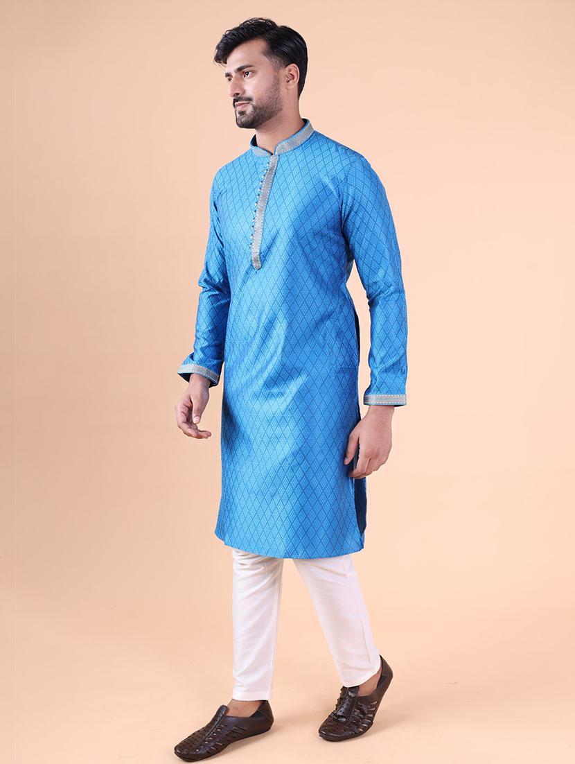 men mandarin neck kurta pyjama ethnic wear set - 22061914 - Standard Image - 3