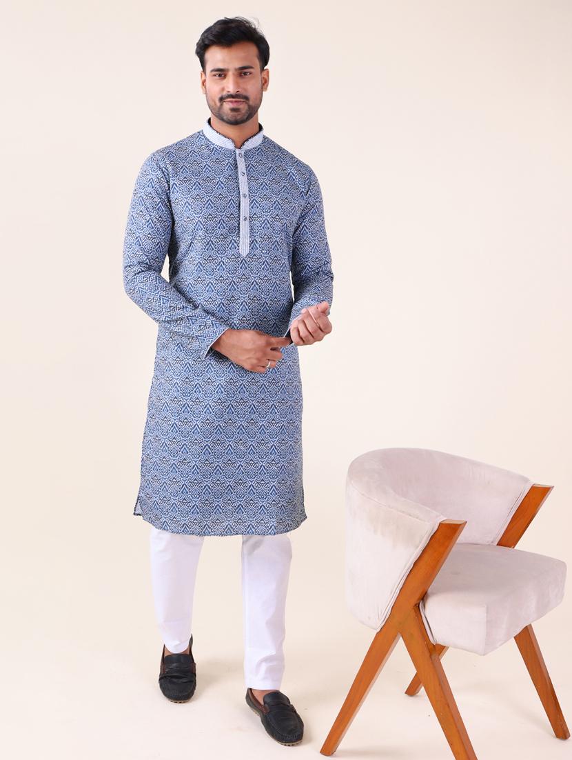 men mandarin neck kurta pyjama ethnic wear set - 22061915 -  Zoom Image - 0