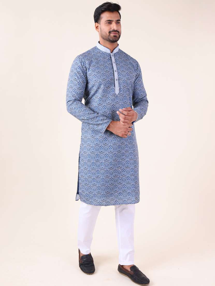 men mandarin neck kurta pyjama ethnic wear set - 22061915 - Standard Image - 3