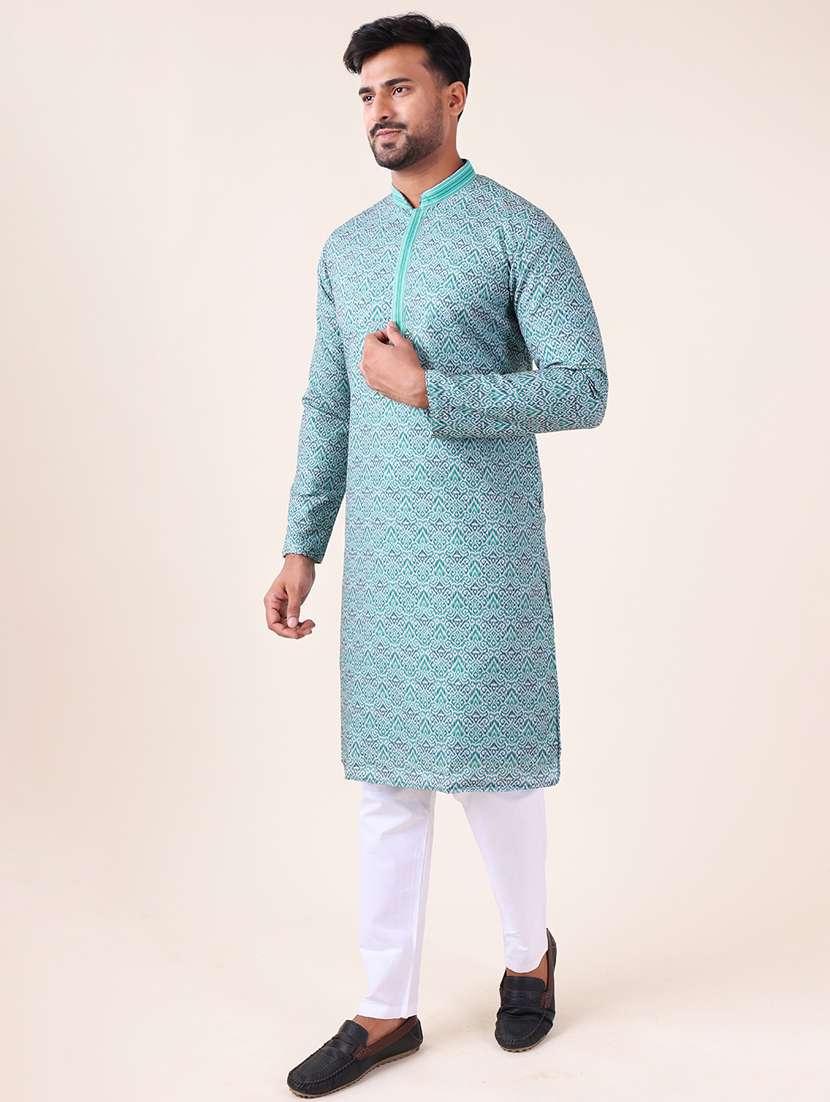 men mandarin neck kurta pyjama ethnic wear set - 22061916 - Standard Image - 3