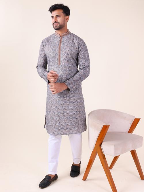 men mandarin neck kurta pyjama ethnic wear set - 22061917 -  Standard Image - 0
