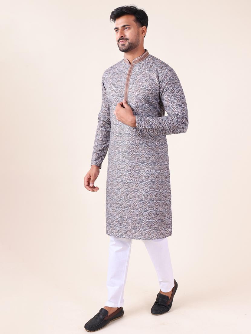men mandarin neck kurta pyjama ethnic wear set - 22061917 - Standard Image - 3