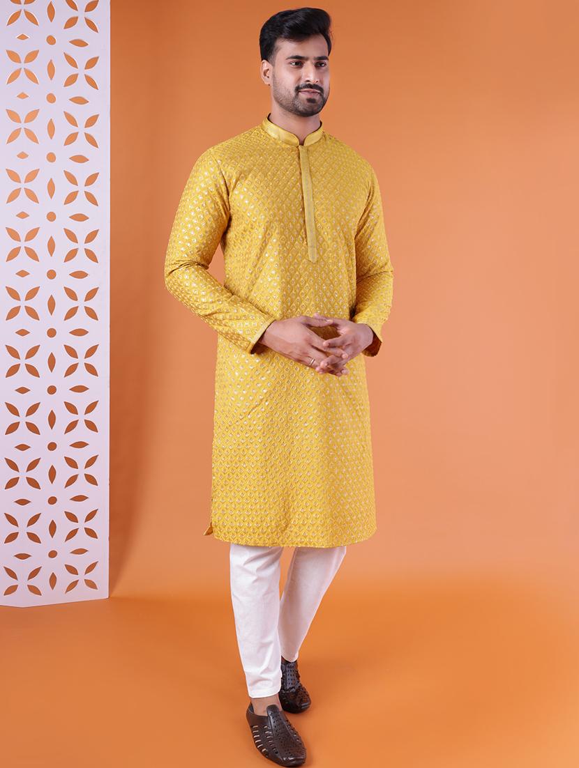 men mandarin neck kurta pyjama ethnic wear set - 22061918 - Standard Image - 3