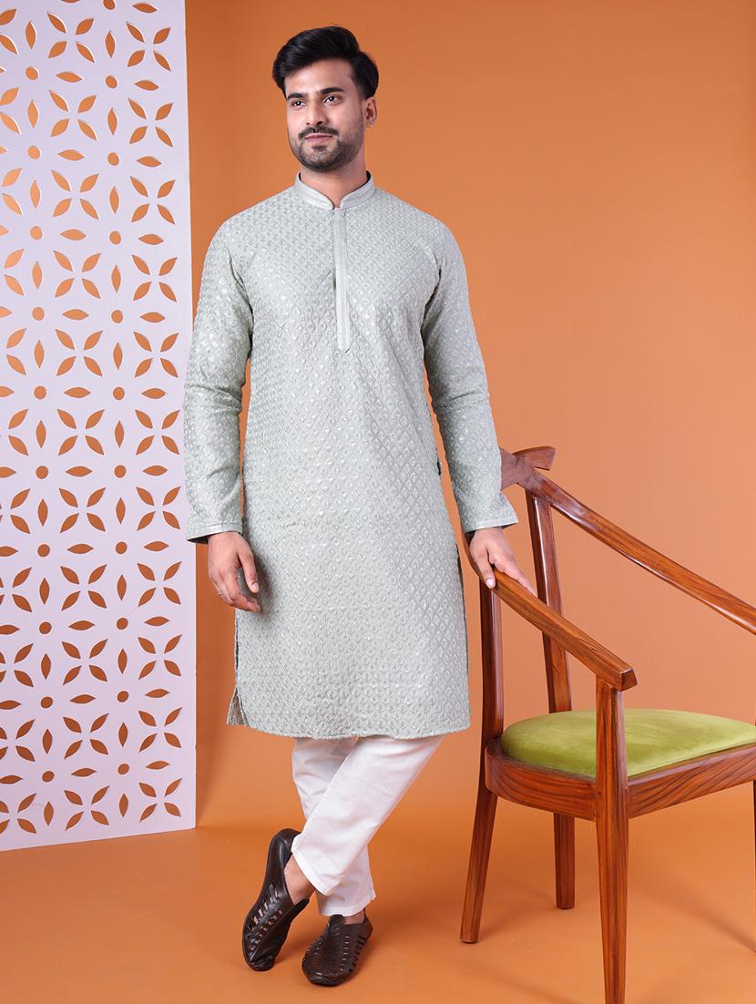 men mandarin neck kurta pyjama ethnic wear set - 22061919 -  Zoom Image - 0