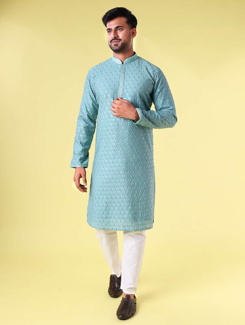 men mandarin neck kurta pyjama ethnic wear set - 22061921 - Zoom Image - 0