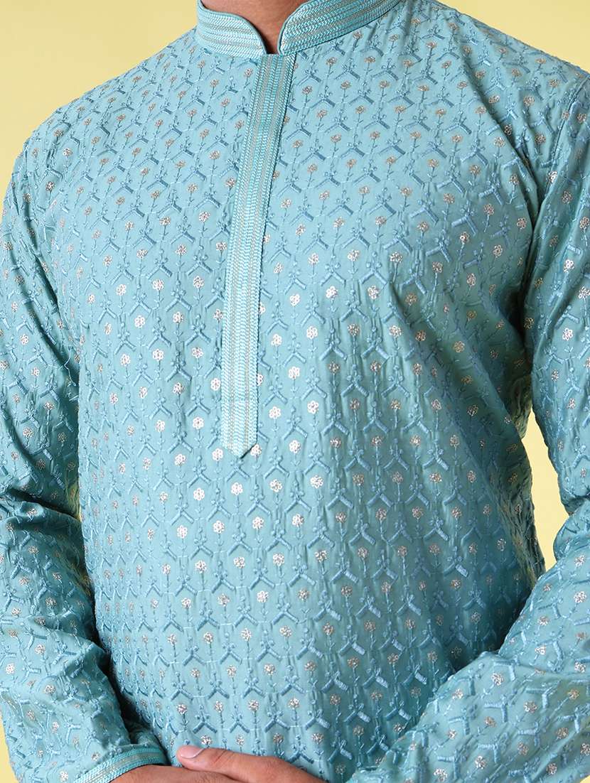 men mandarin neck kurta pyjama ethnic wear set - 22061921 - Standard Image - 5