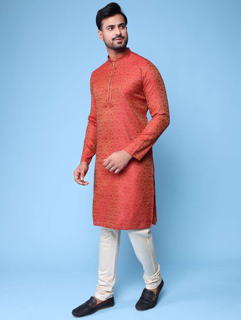 men mandarin neck kurta pyjama ethnic wear set - 22061922 - Standard Image - 3
