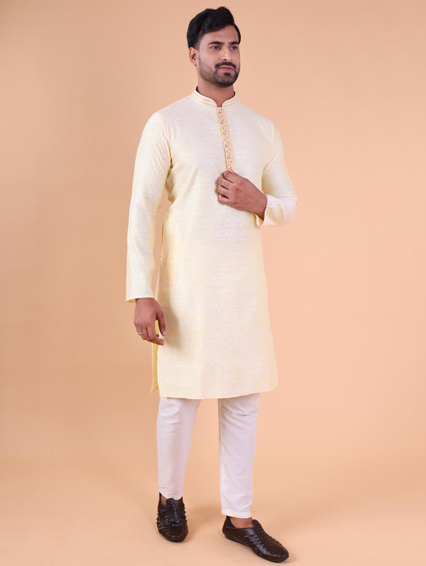 men mandarin neck kurta pyjama ethnic wear set - 22061924 - Standard Image - 3