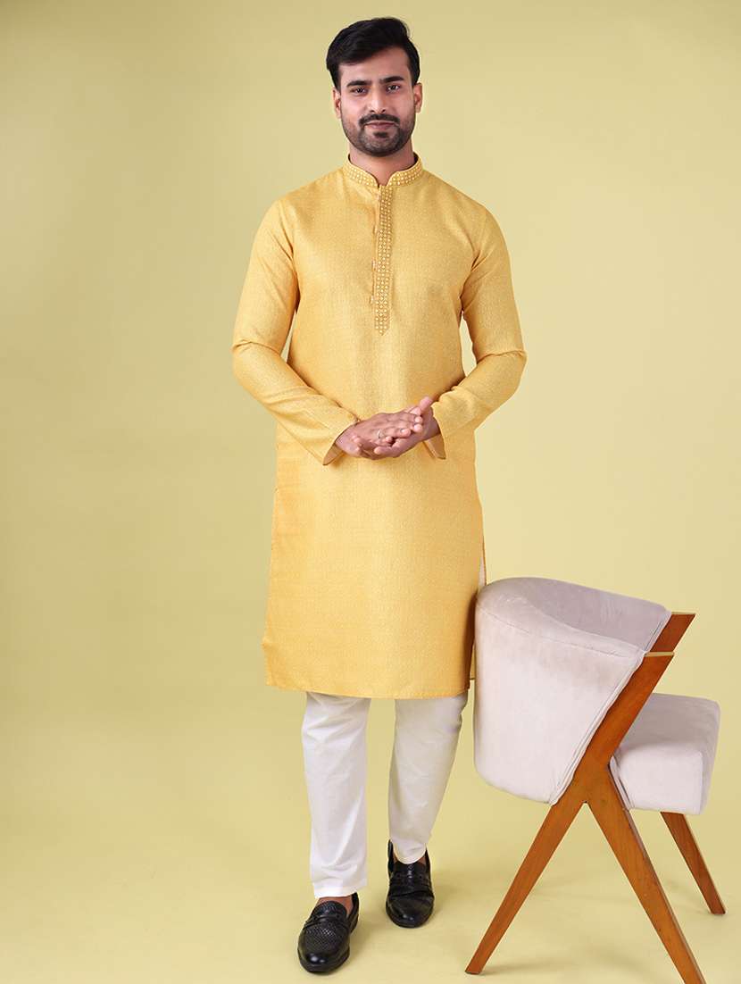 men mandarin neck kurta pyjama ethnic wear set