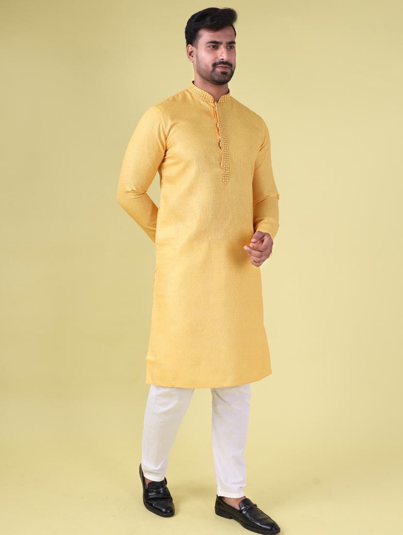 men mandarin neck kurta pyjama ethnic wear set - 22061926 - Standard Image - 3