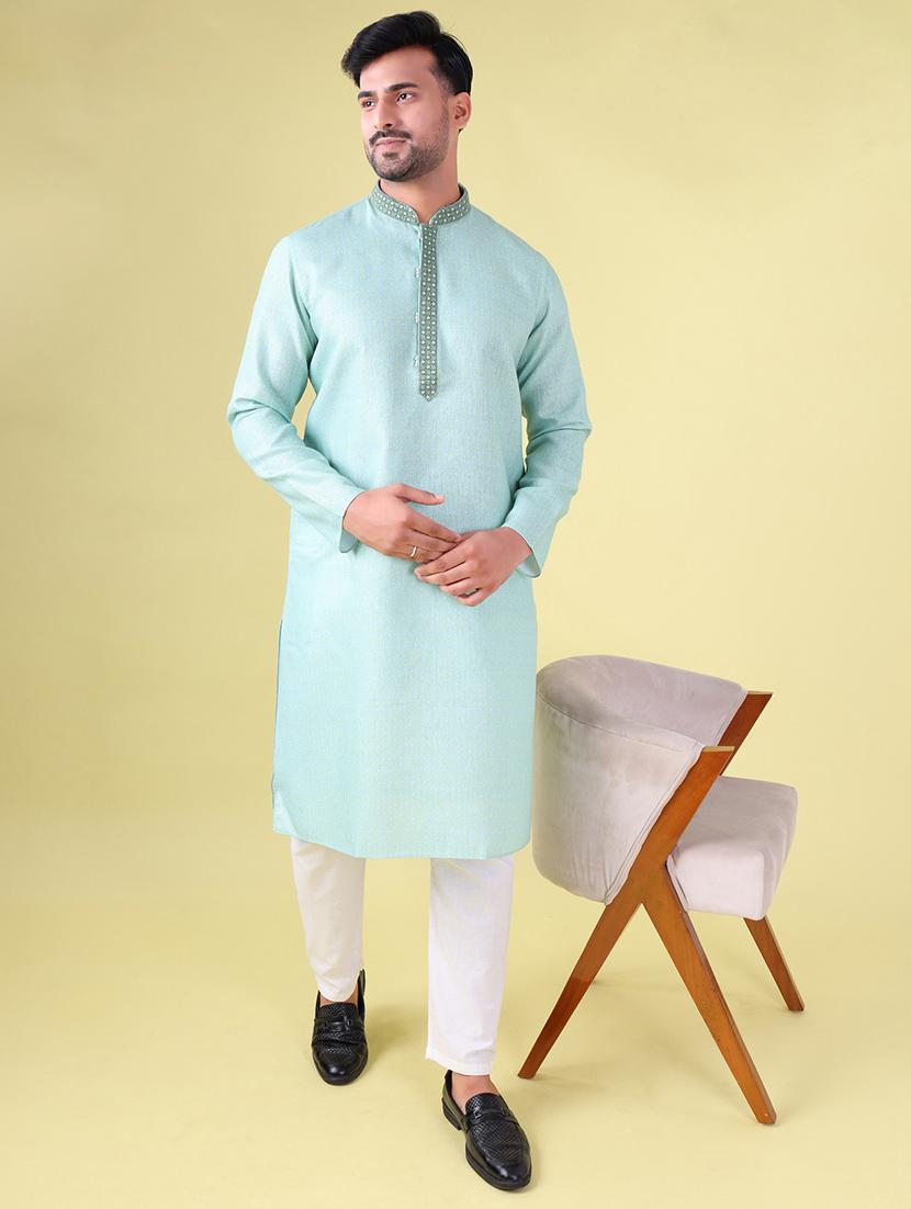 men mandarin neck kurta pyjama ethnic wear set