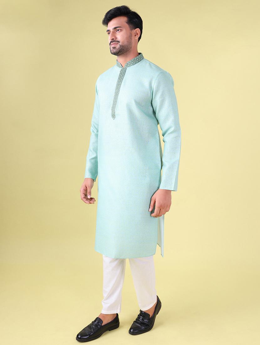men mandarin neck kurta pyjama ethnic wear set - 22061927 - Standard Image - 3