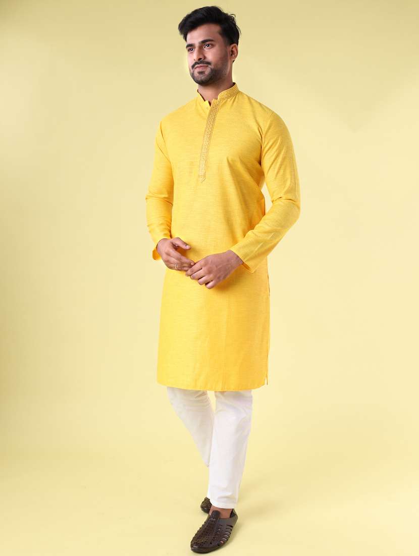 men mandarin neck kurta pyjama ethnic wear set - 22061929 - Standard Image - 3