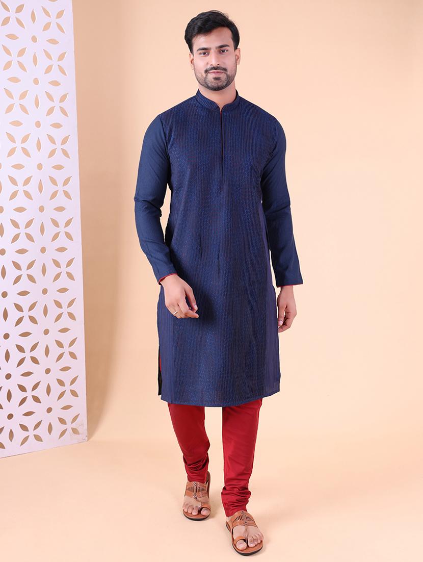 men mandarin neck kurta churidar ethnic wear set