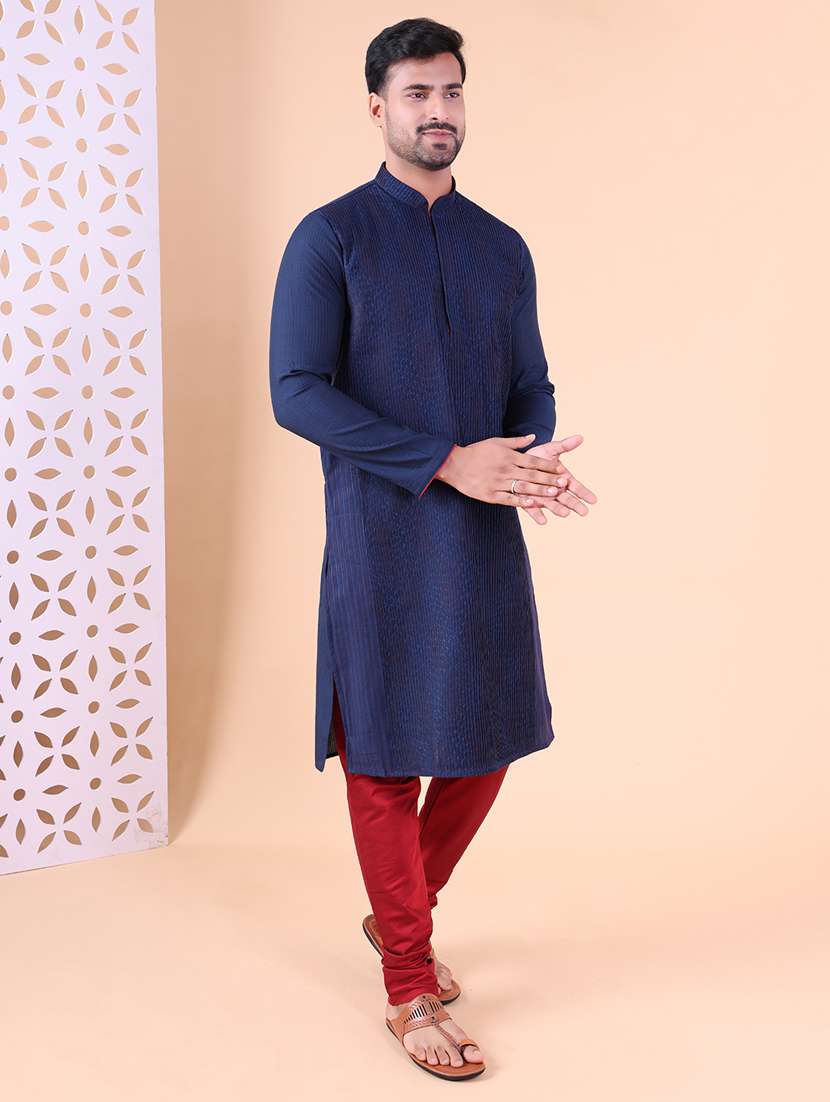 men mandarin neck kurta churidar ethnic wear set - 22061930 - Standard Image - 3
