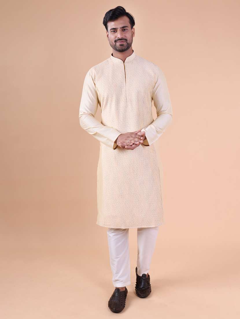 men mandarin neck kurta pyjama ethnic wear set - 22061931 - Zoom Image - 0