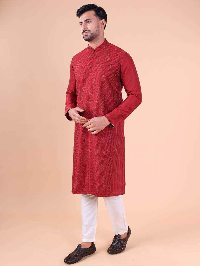 men mandarin neck kurta pyjama ethnic wear set - 22061932 - Standard Image - 3