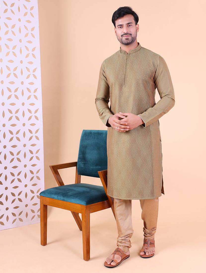men mandarin neck kurta churidar ethnic wear set