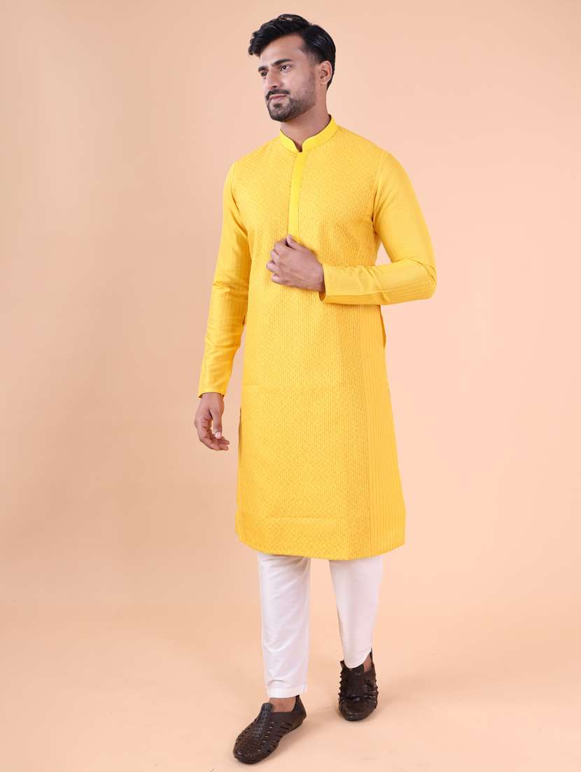 men mandarin neck kurta pyjama ethnic wear set - 22061935 - Standard Image - 3