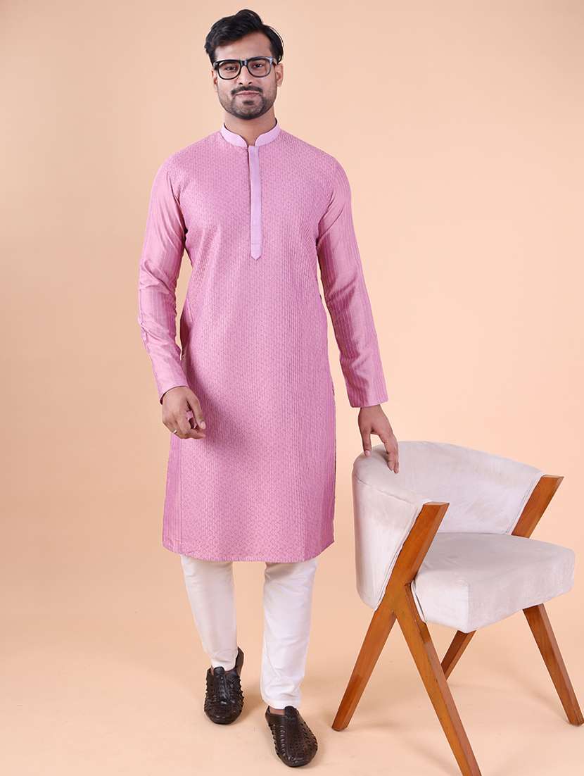 men mandarin neck kurta pyjama ethnic wear set - 22061936 - Zoom Image - 0
