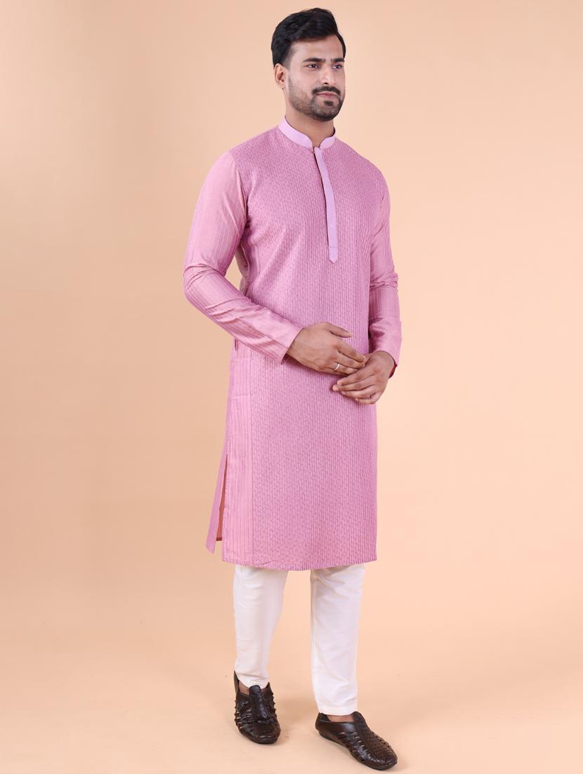 men mandarin neck kurta pyjama ethnic wear set - 22061936 - Standard Image - 3