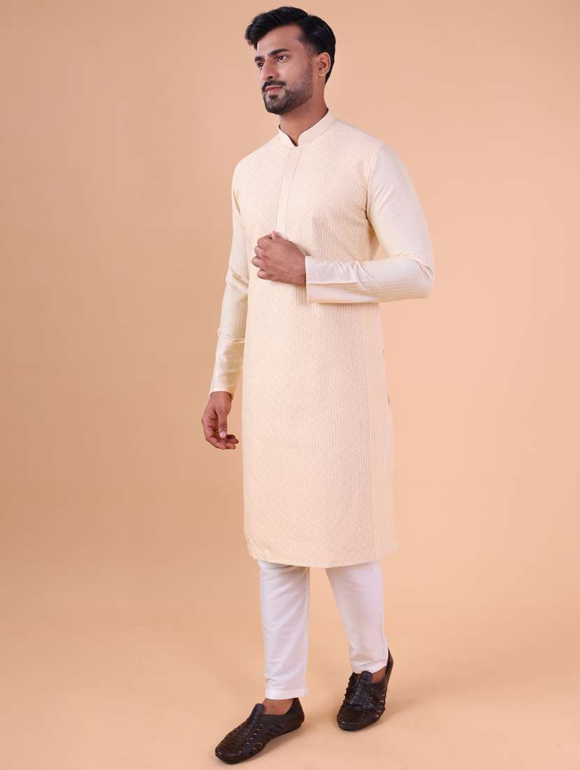 men mandarin neck kurta pyjama ethnic wear set - 22061937 - Standard Image - 3