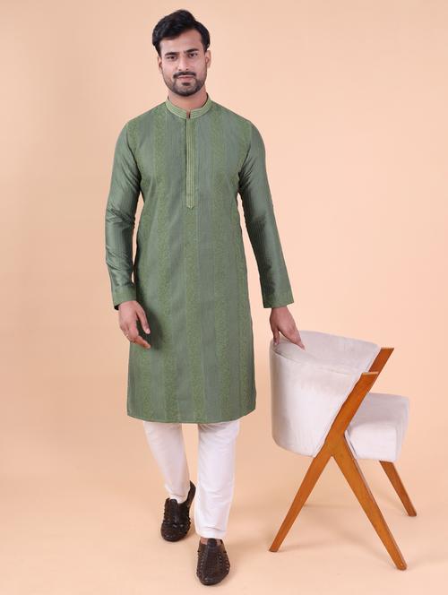 men mandarin neck kurta pyjama ethnic wear set - 22061939 - Standard Image - 0
