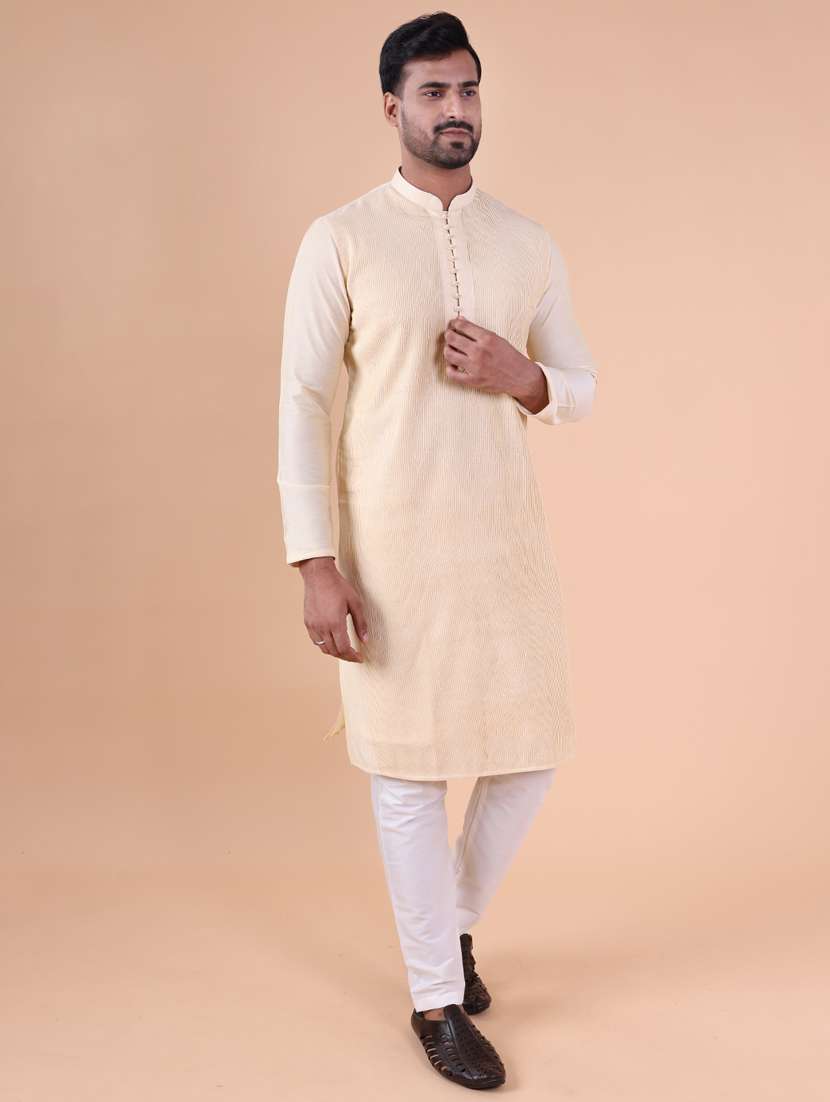 men mandarin neck kurta pyjama ethnic wear set - 22061940 - Standard Image - 3
