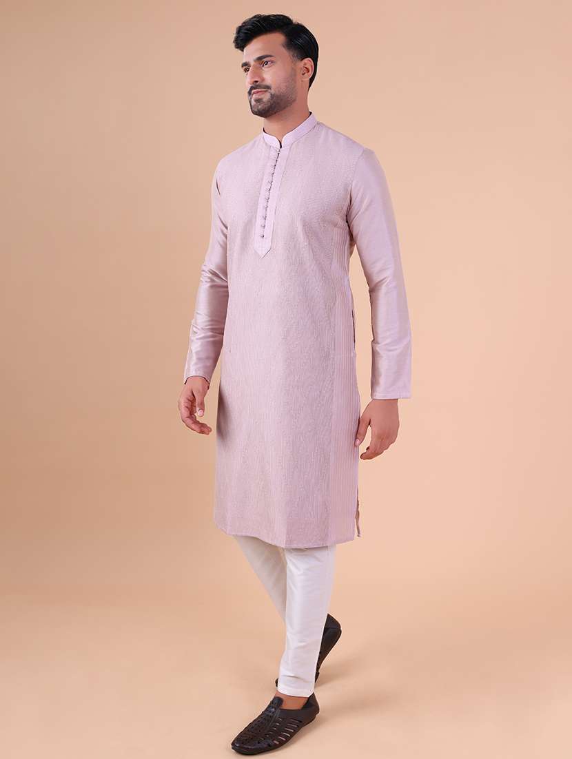 men mandarin neck kurta pyjama ethnic wear set - 22061942 - Standard Image - 3