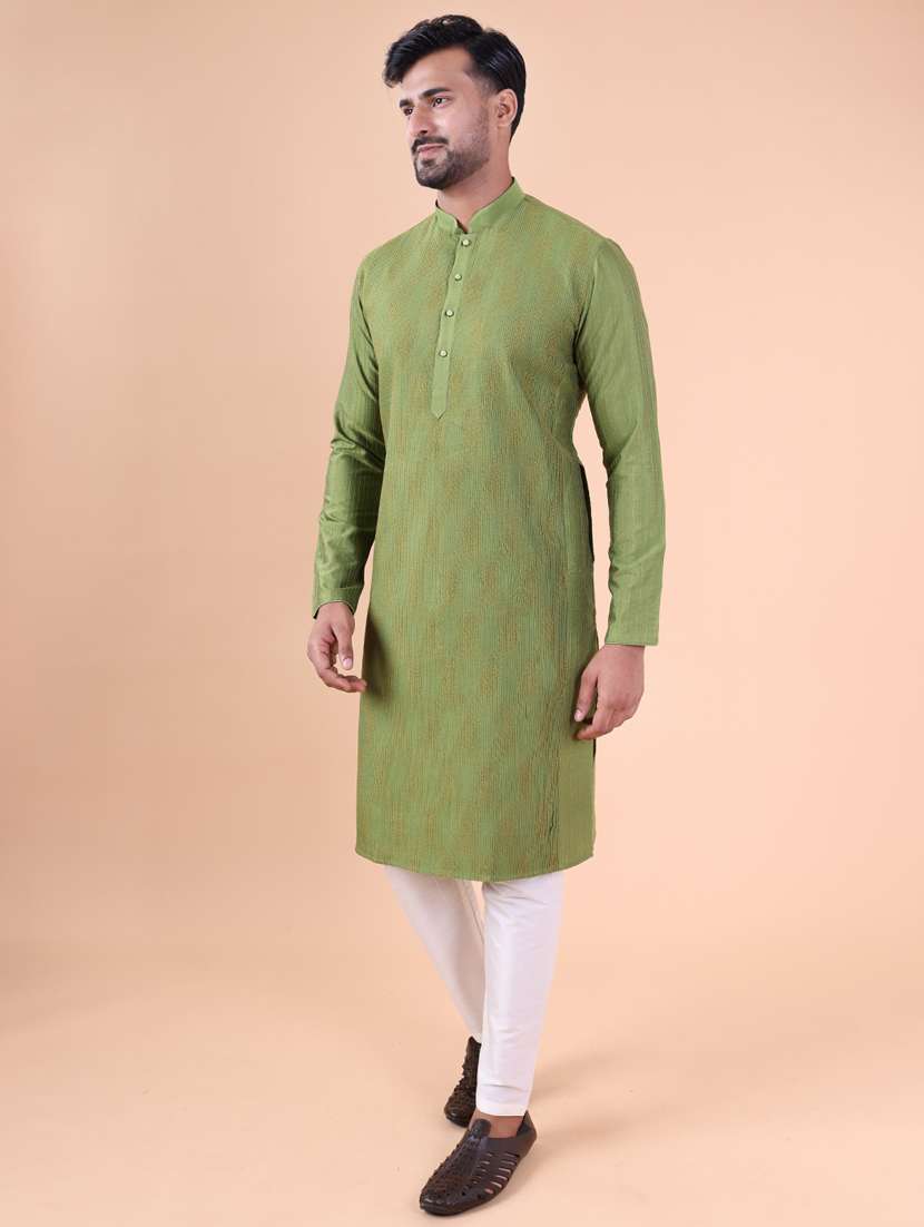 men mandarin neck kurta pyjama ethnic wear set - 22061945 - Standard Image - 3