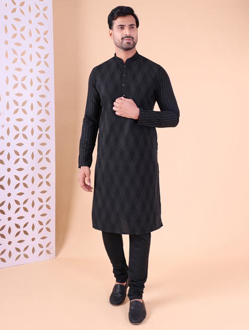 men mandarin neck kurta churidar ethnic wear set - 22061946 -  Standard Image - 0