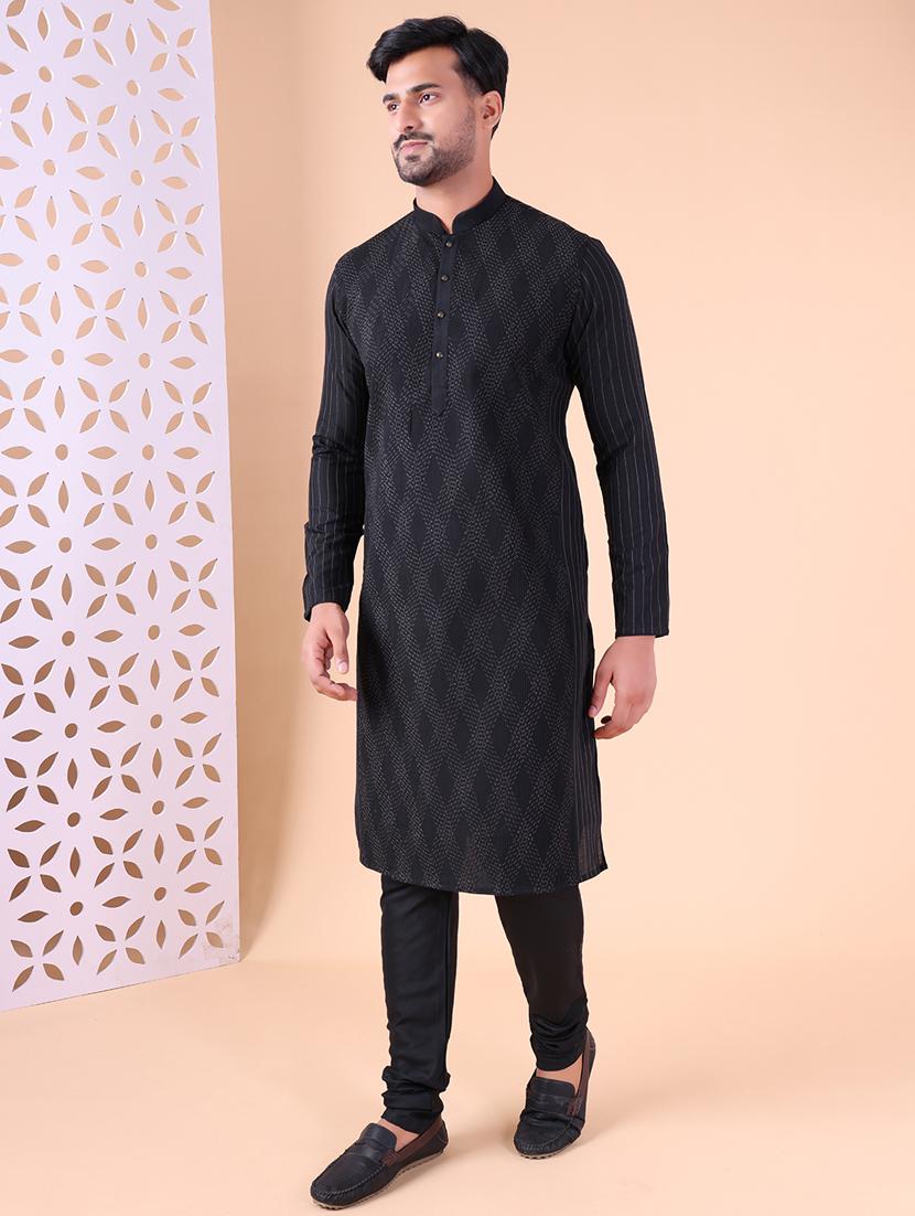 men mandarin neck kurta churidar ethnic wear set - 22061946 - Standard Image - 3