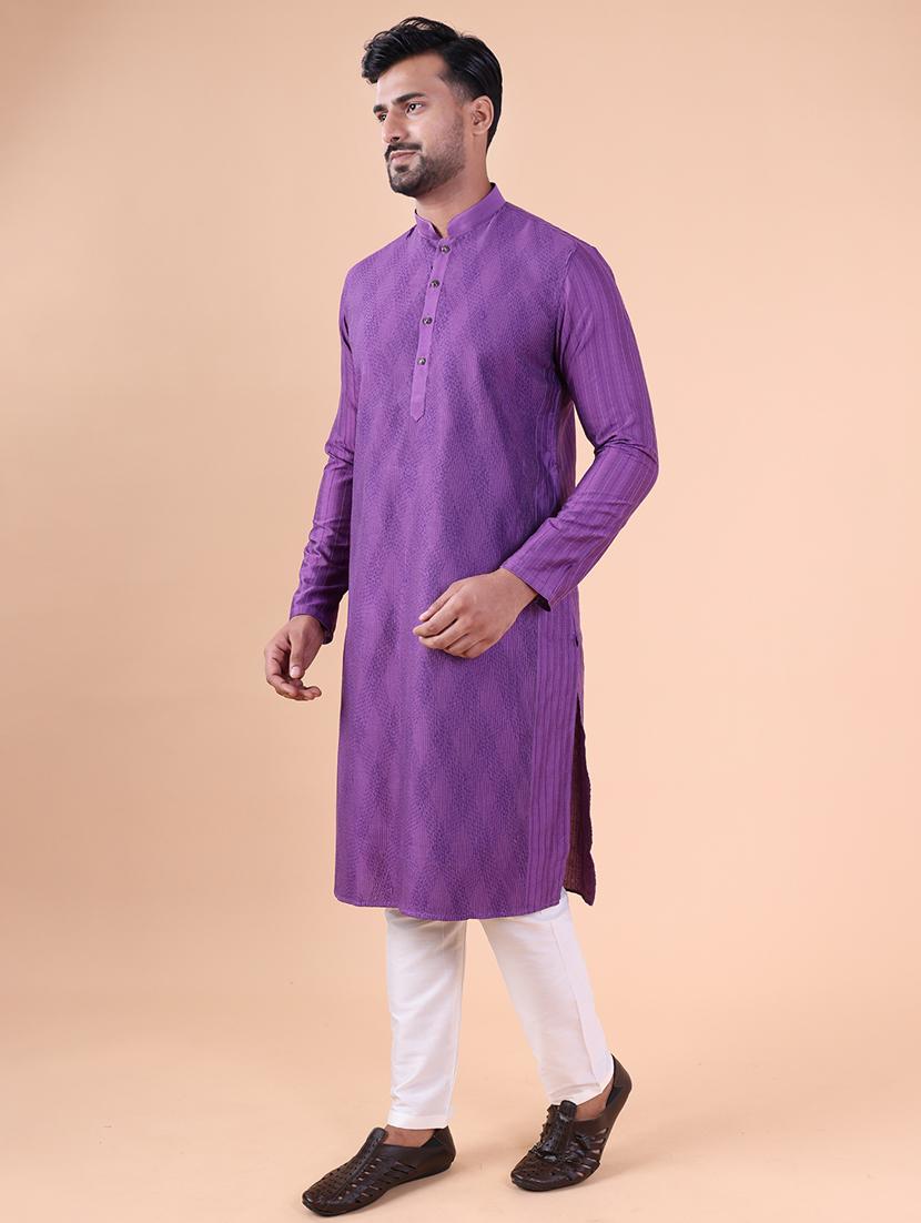 men mandarin neck kurta pyjama ethnic wear set - 22061947 - Standard Image - 3