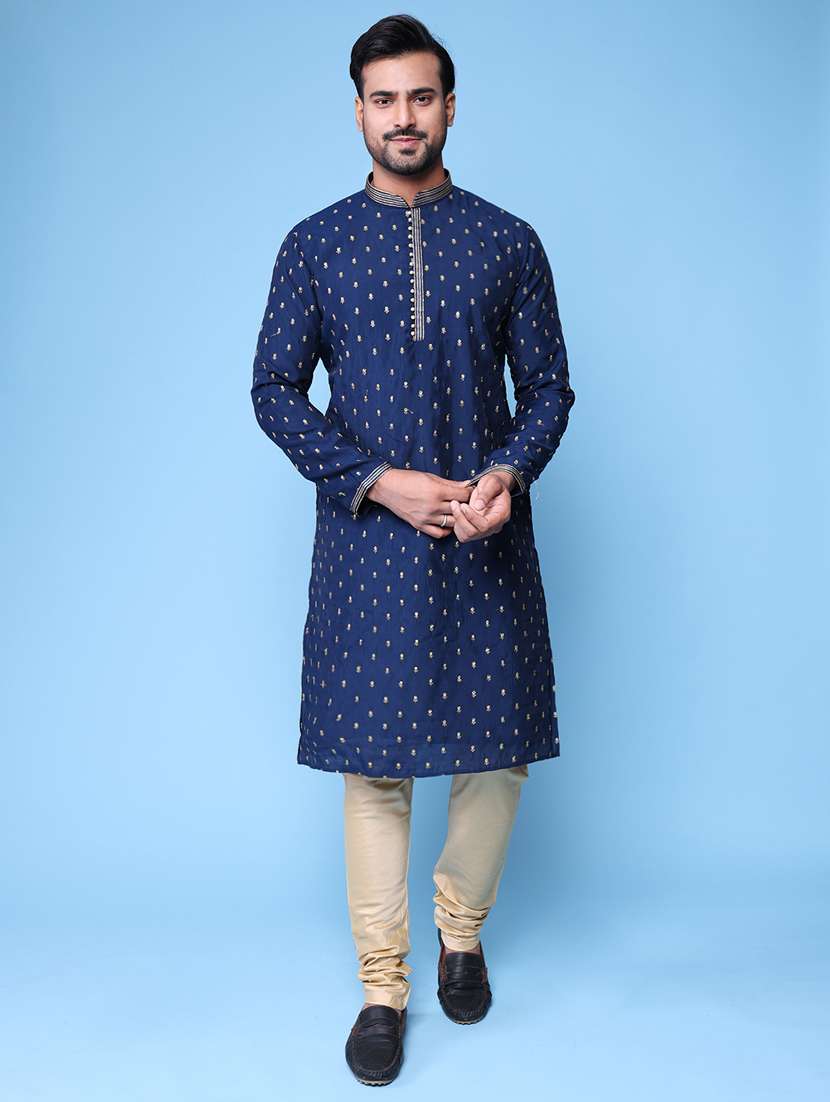 men mandarin neck kurta churidar ethnic wear set