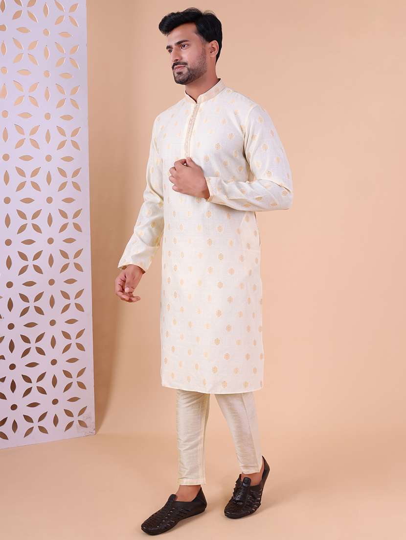 men mandarin neck kurta pyjama ethnic wear set - 22061956 - Standard Image - 3