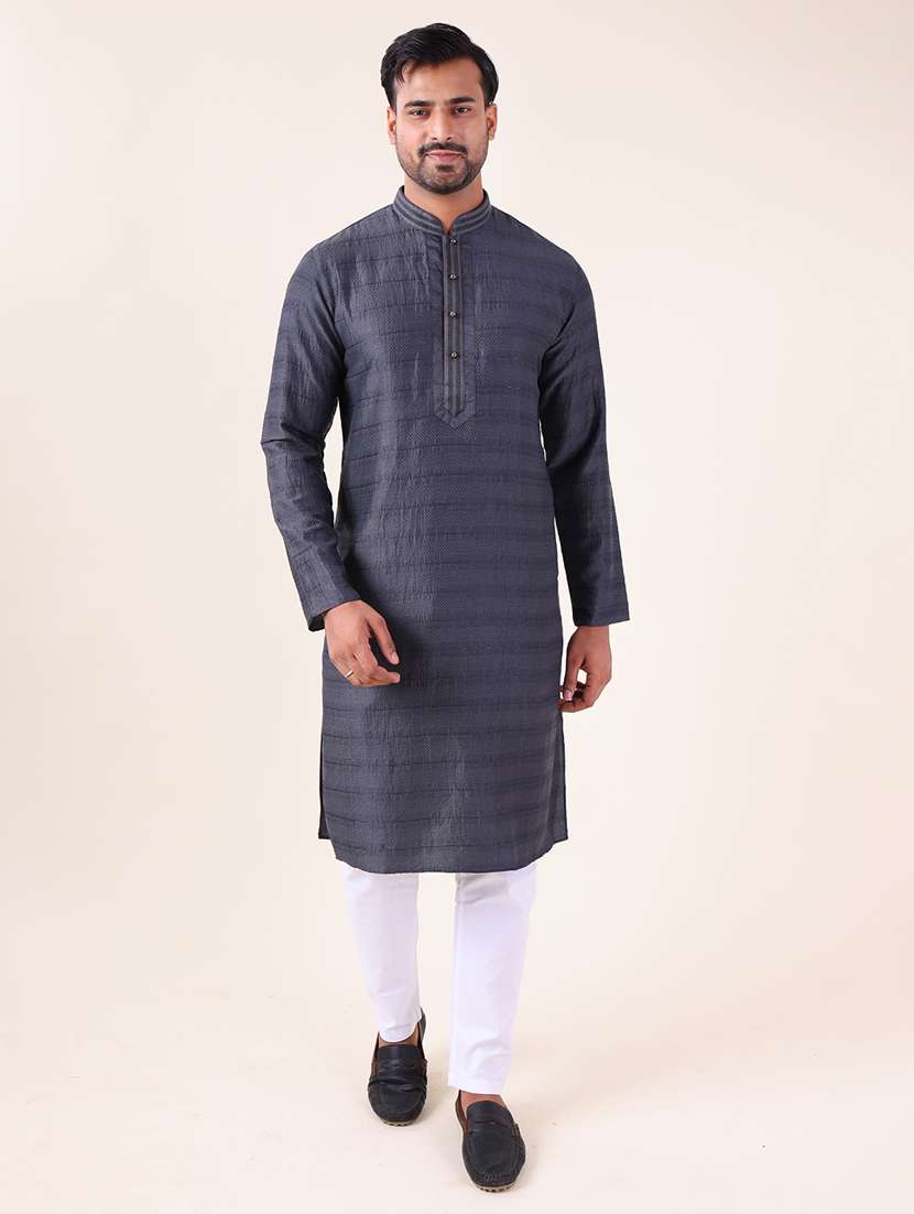 men mandarin neck kurta pyjama ethnic wear set