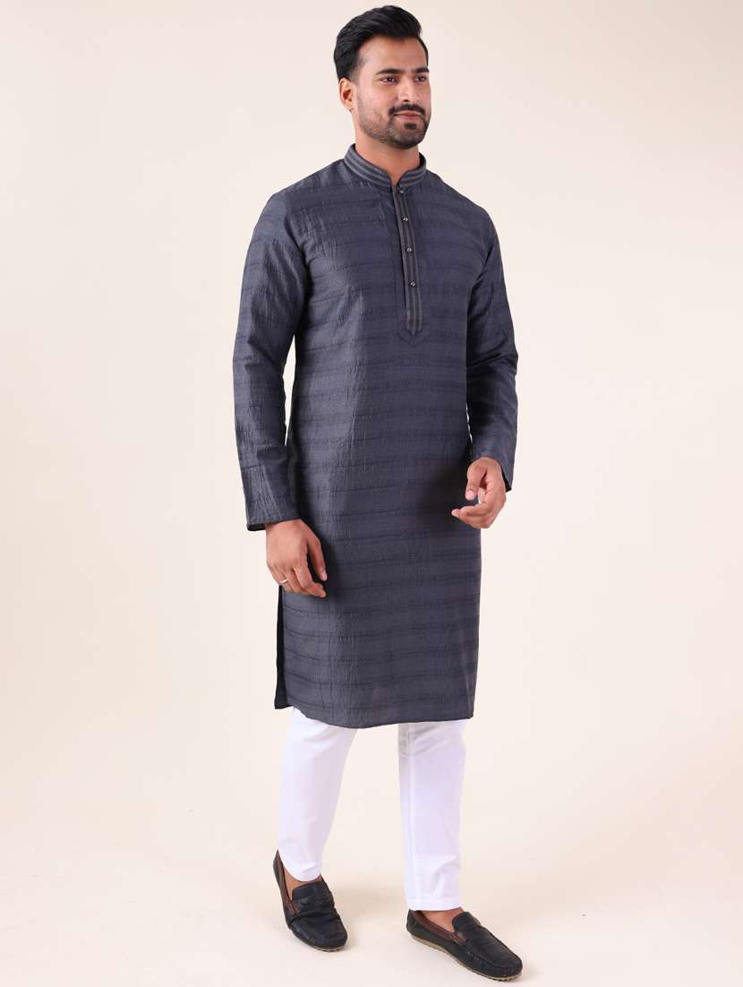 men mandarin neck kurta pyjama ethnic wear set - 22061960 -  Standard Image - 3