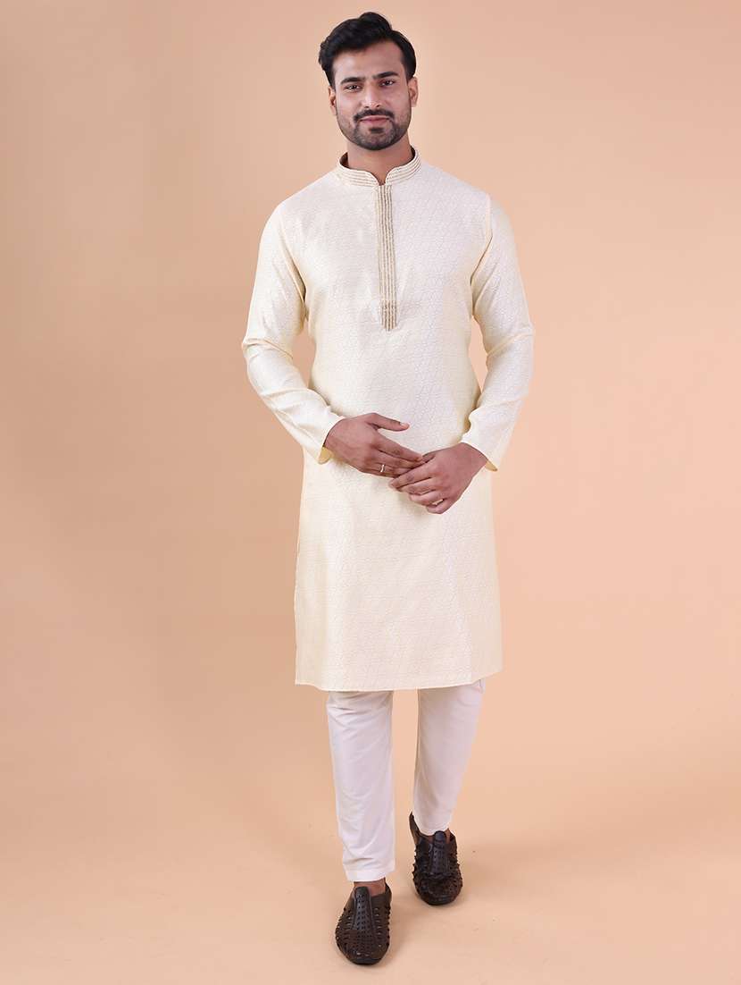 men mandarin neck kurta pyjama ethnic wear set