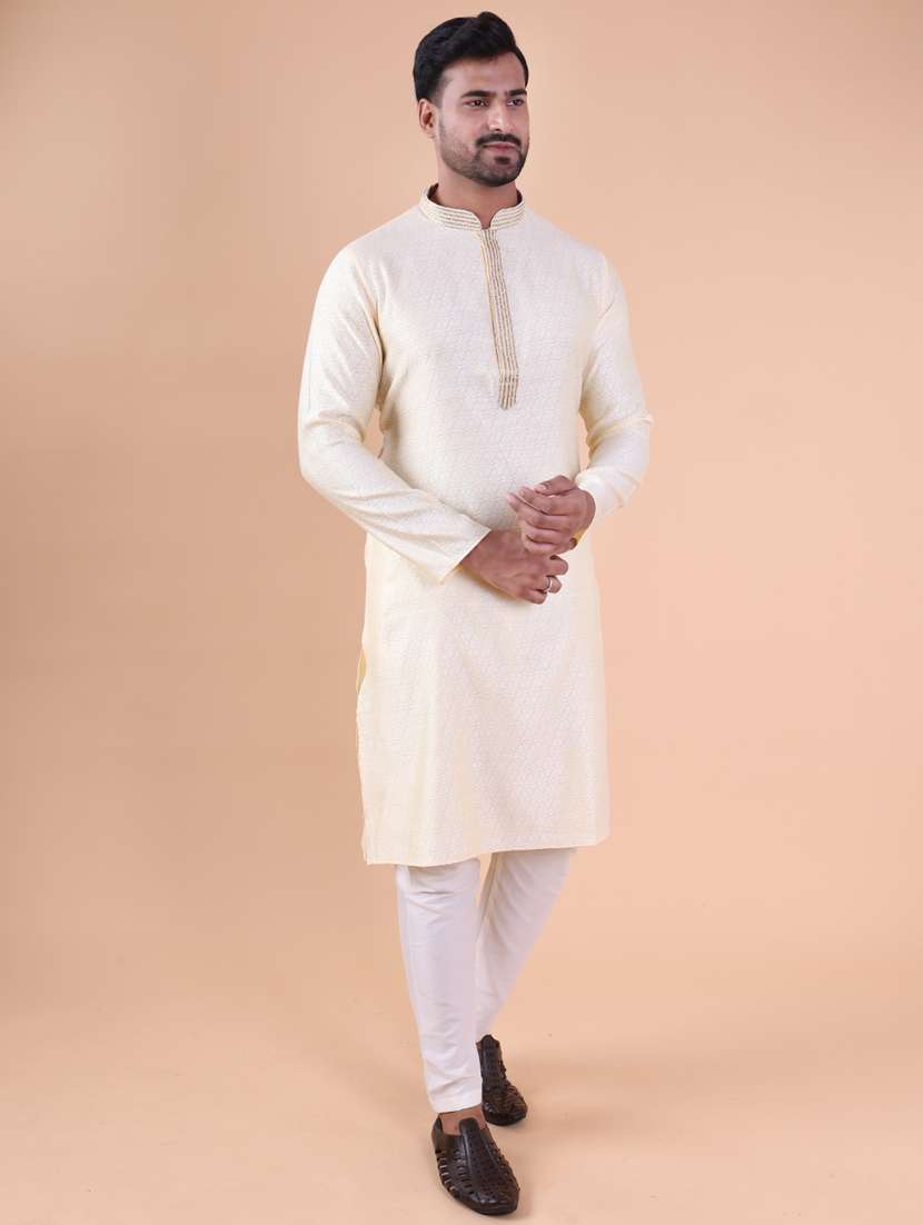 men mandarin neck kurta pyjama ethnic wear set - 22061963 -  Standard Image - 3