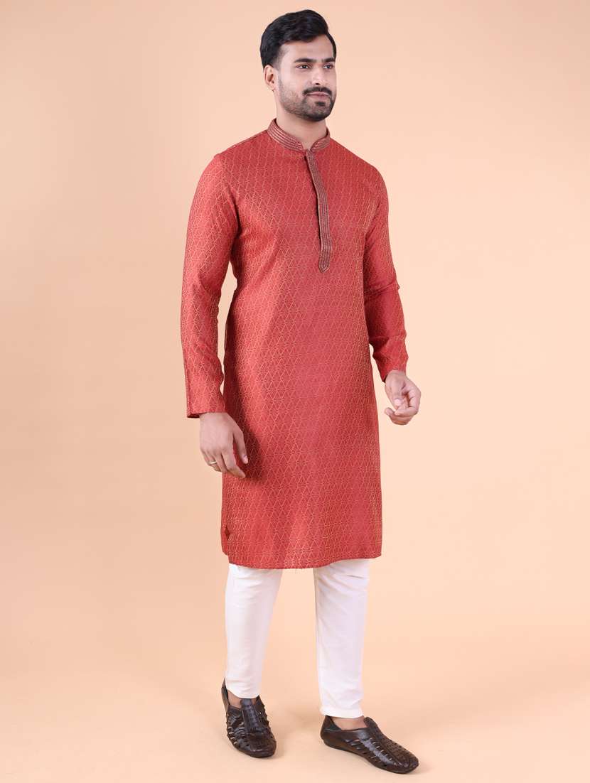 men mandarin neck kurta pyjama ethnic wear set - 22061964 -  Standard Image - 3