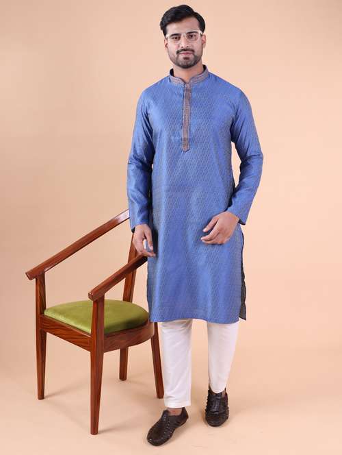 men mandarin neck kurta pyjama ethnic wear set - 22061965 - Standard Image - 0
