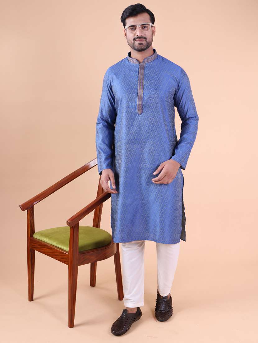 men mandarin neck kurta pyjama ethnic wear set - 22061965 - Zoom Image - 0