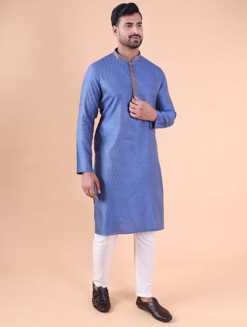 men mandarin neck kurta pyjama ethnic wear set - 22061965 - Standard Image - 3
