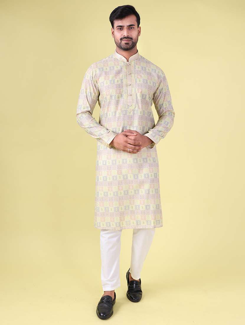 men mandarin neck kurta pyjama ethnic wear set - 22061968 - Zoom Image - 0