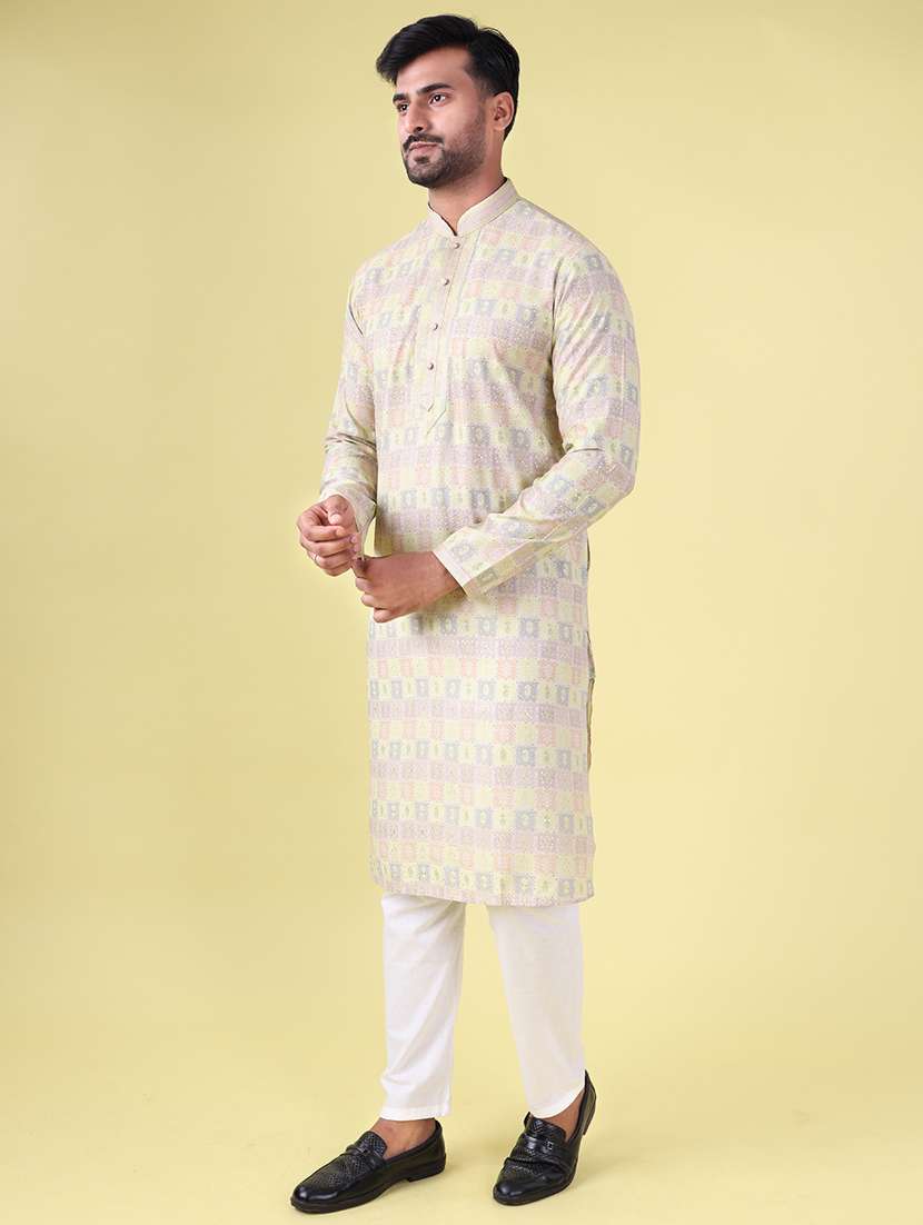 men mandarin neck kurta pyjama ethnic wear set - 22061968 - Standard Image - 3