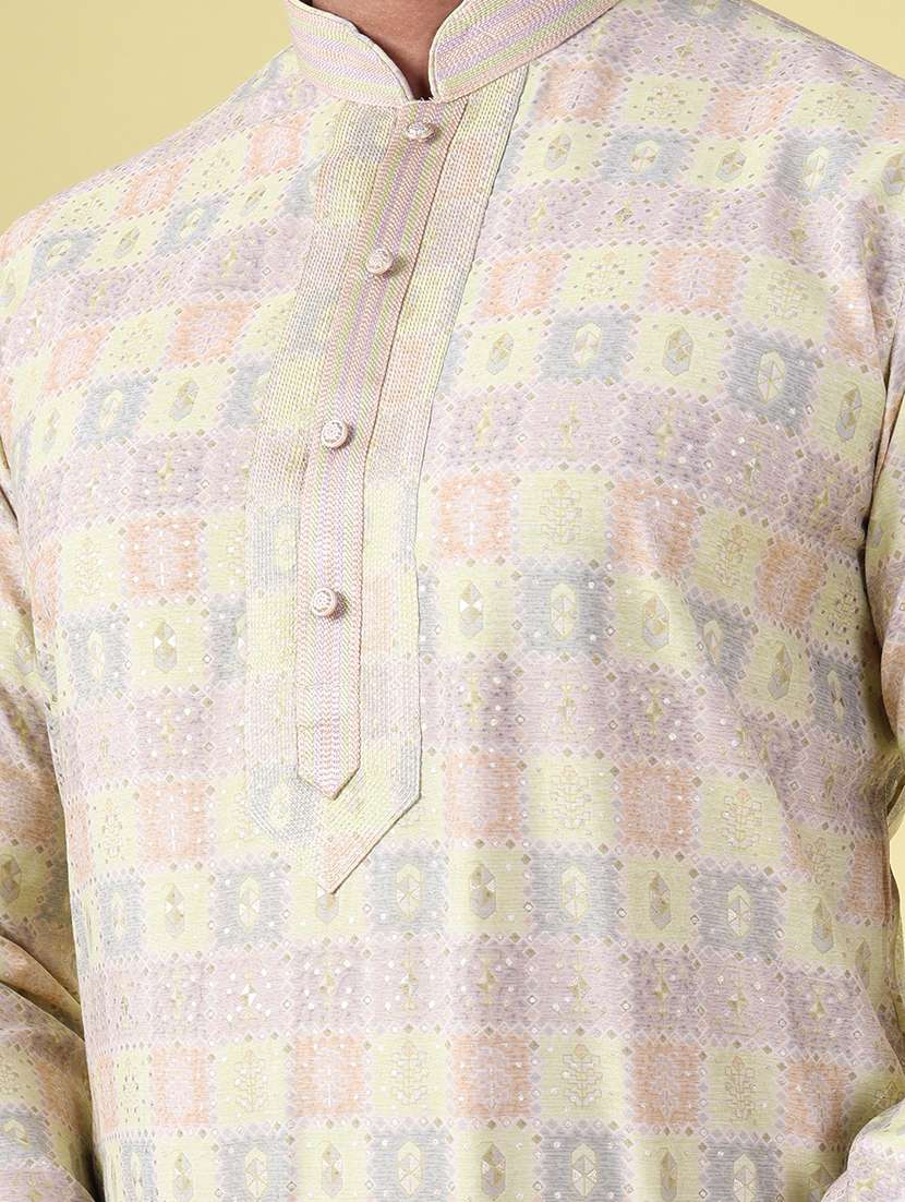 men mandarin neck kurta pyjama ethnic wear set - 22061968 - Standard Image - 5