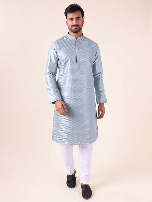 men mandarin neck kurta pyjama ethnic wear set - 22061969 -  Standard Image - 0